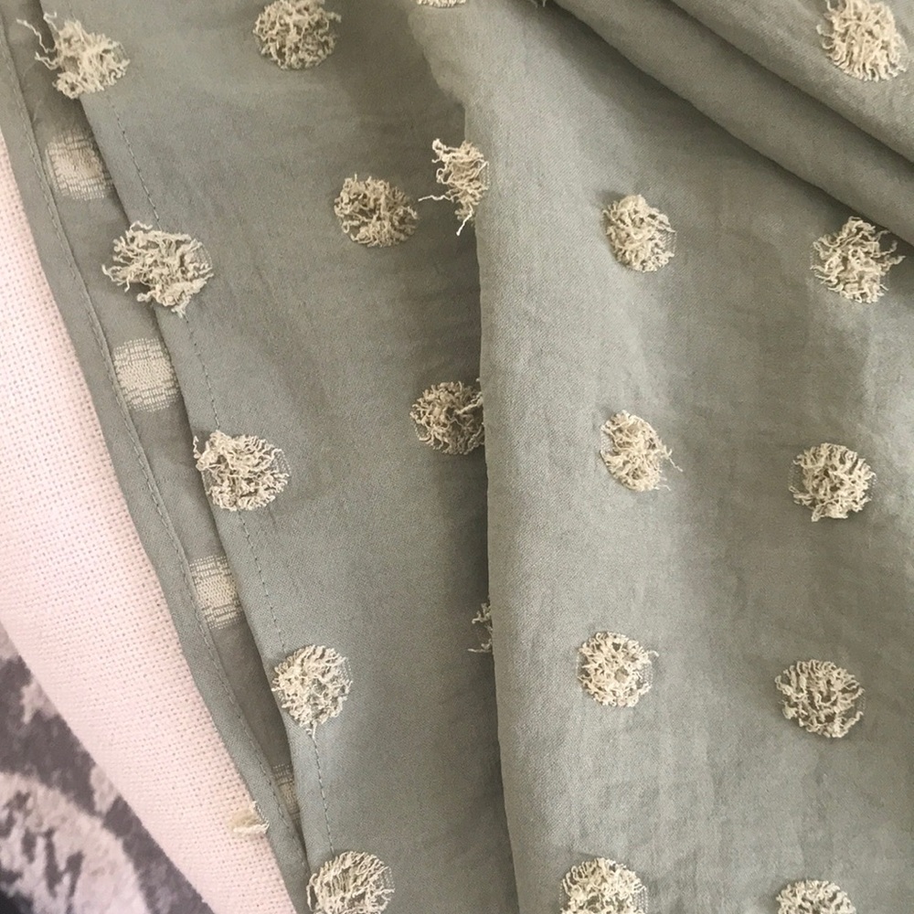 Light Olive Green Embroidered Dot Linen Top - Picture 7 of 7